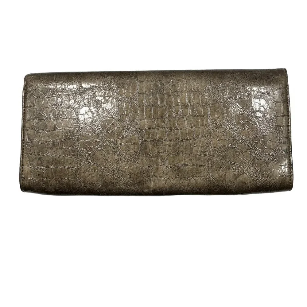 NEW Lulu Townsend Taupe Vegan Reptile Embossed Patent Leather Clutch Neutral